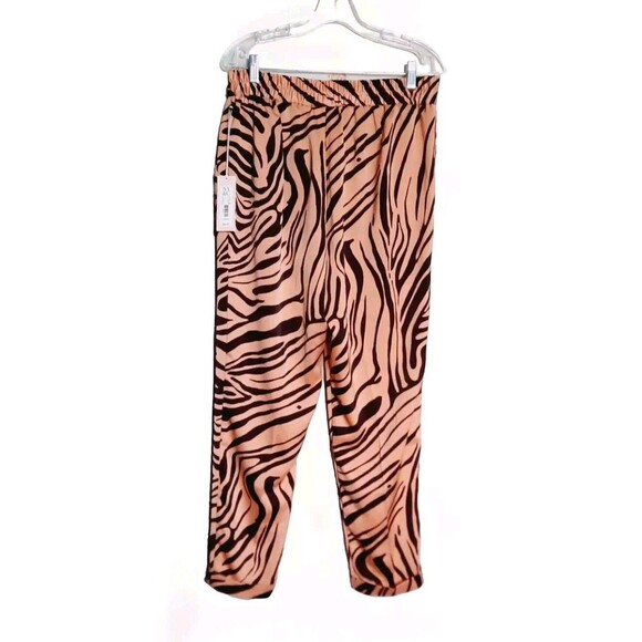 Ny & Co Eva Mendes Tiger Animal Print Pants Slacks Tan/Black w/Belt Tie Sz M NEW - Picture 9 of 9